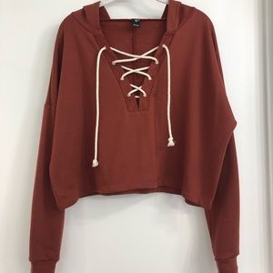 Cropped Hoodie With Criss Cross Detail